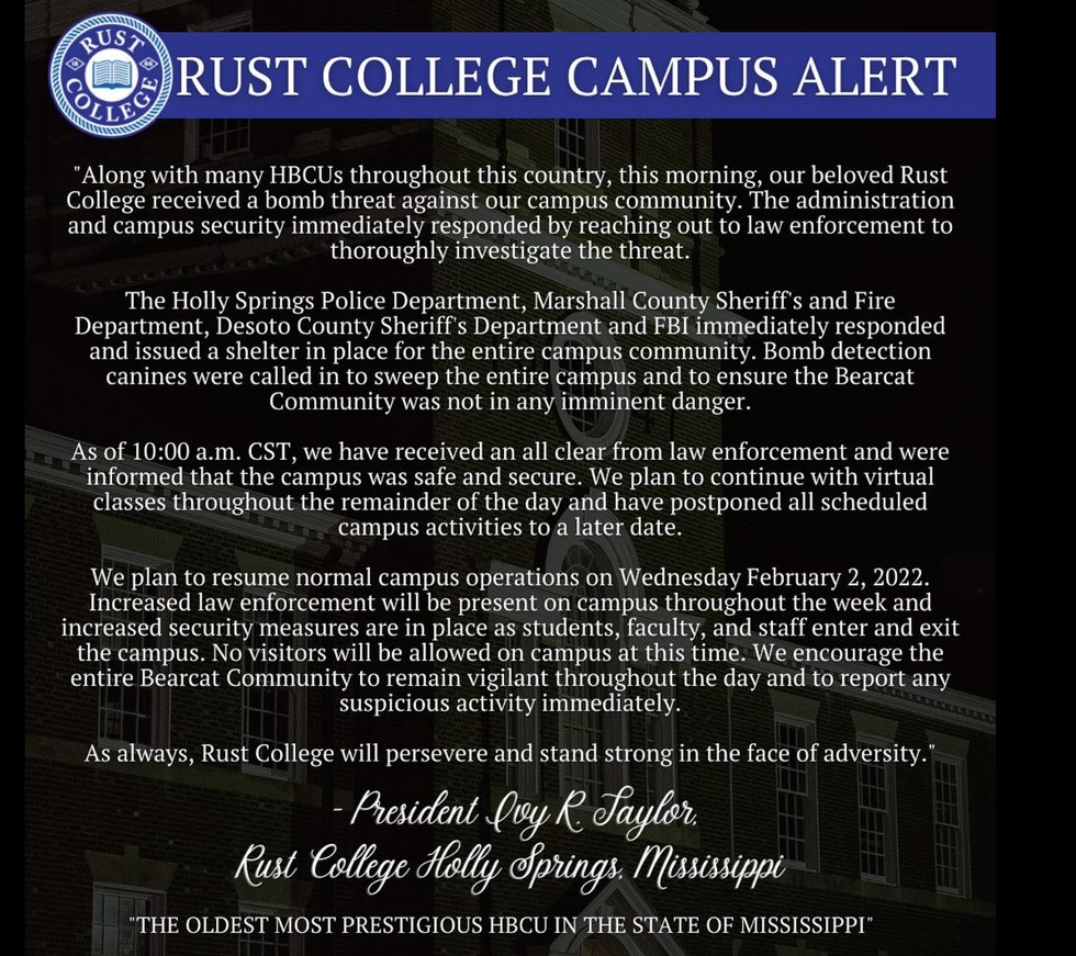 Rust College Campus Alert