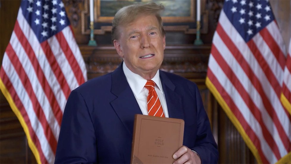 In Video Ad Donald Trump Endorses God Bless The USA Bible For Every   WebRNS Trump Bible1 