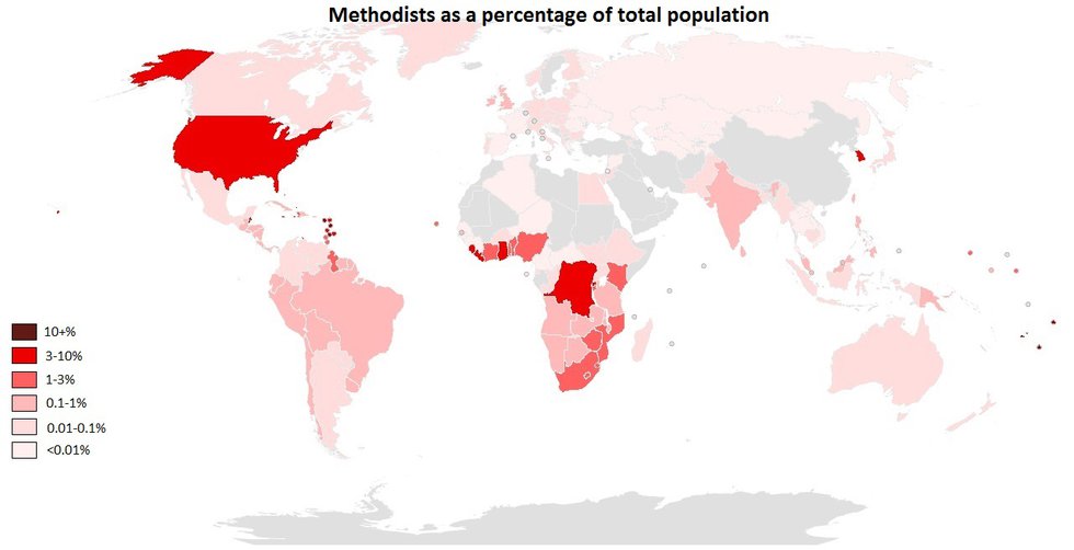 Methodists as Percent Population