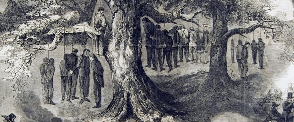 Illustration from Frank Leslie's Illustrated Newspaper February 20, 1864 showing the mass hanging at Greenville, Texas. (Illustration courtesy of Baptist Global News)